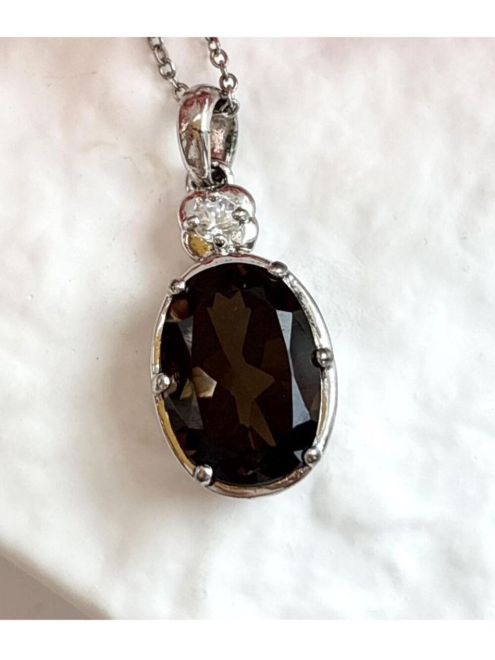 Smokey Quartz Minimalist Sterling Silver 925 Vintage Pendant Necklace - 18"